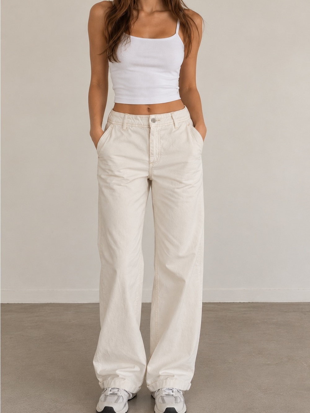 Free People White Mid-Rise Relaxed Straight-Leg Jeans | Size 27